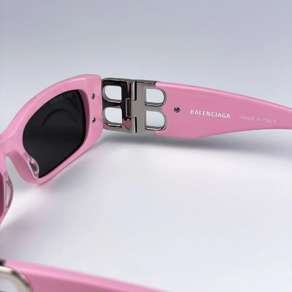 Balenciaga BB0096S 012 BRAND NEW Sunglasses Pink Silver Grey Rectangle Unisex